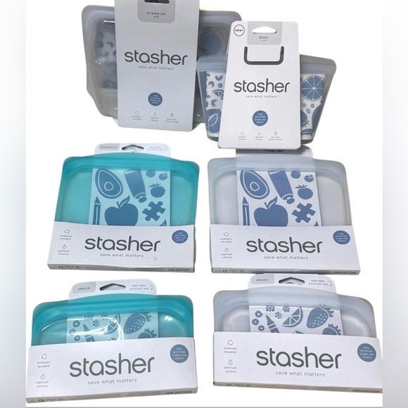 Stasher™ 1/2 Gallon Stand Up, 2 Cup Bowl, 2 Sandwich & 2 Snacks - Picture 2 of 8